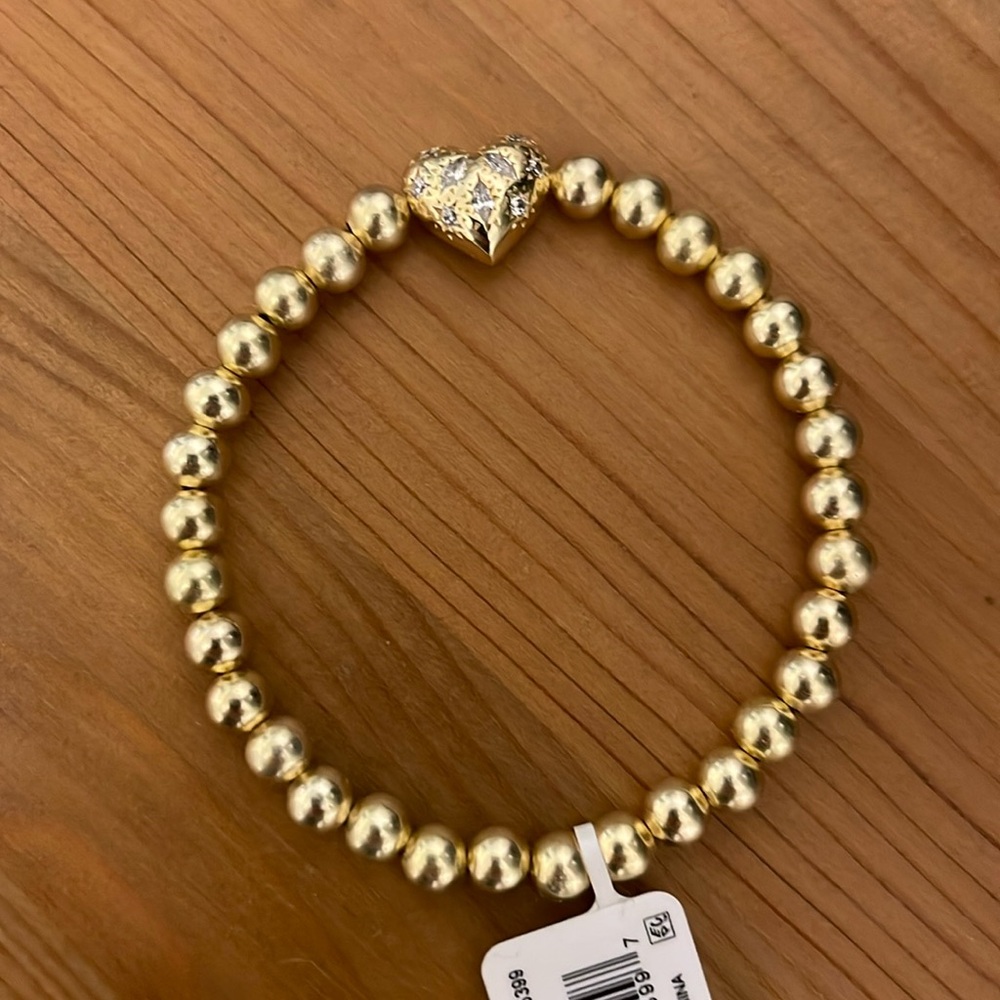 Holland Gold Heart Stretch Bracelet in White CZ